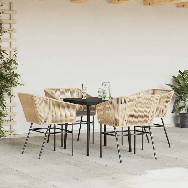 vidaXL Ensemble &agrave; manger jardin coussins 5pcs marron poly rotin verre