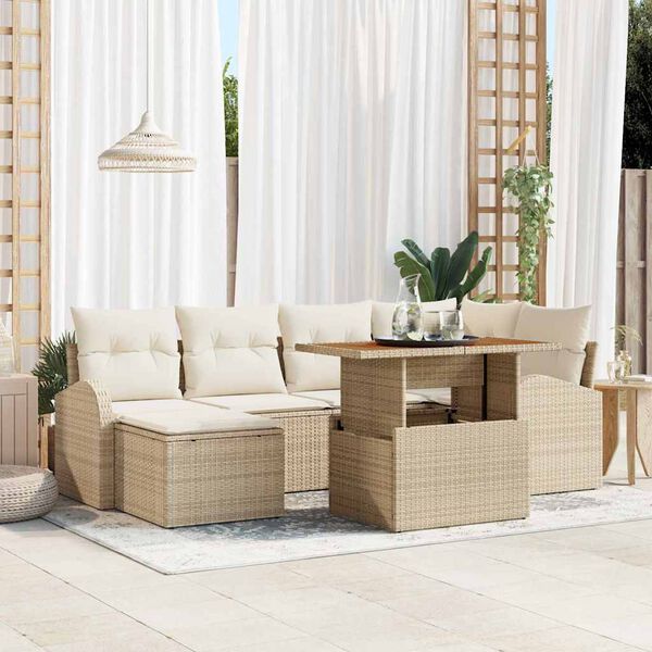 vidaXL Ensemble de canapé de jardin avec coussin 7 pcs beige et crème