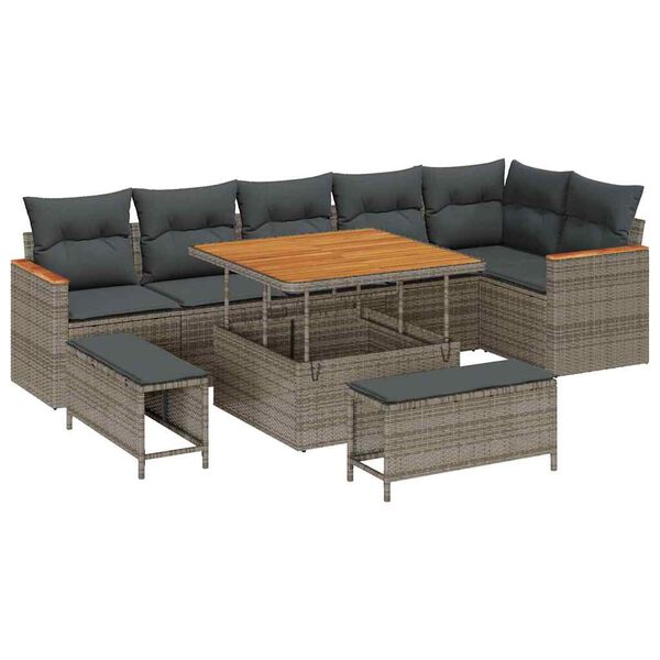 vidaXL Ensemble de canap&eacute; de jardin avec coussin 9 pcs Gris Poly rotin
