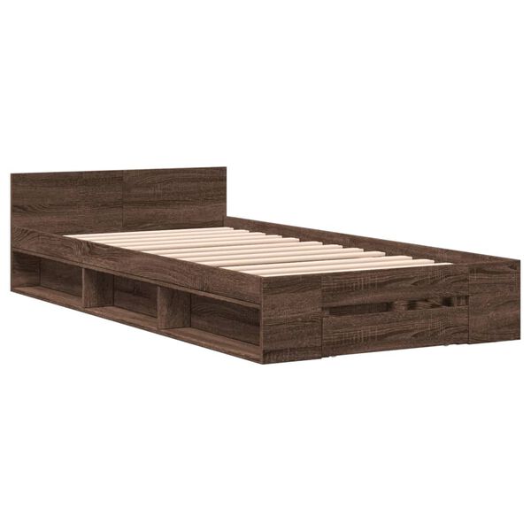 vidaXL Cadre de lit avec tiroir sans matelas ch&ecirc;ne marron 75x190 cm