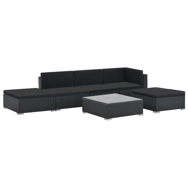 vidaXL Salon de jardin 6 pcs avec coussins r&eacute;sine tress&eacute;e noir