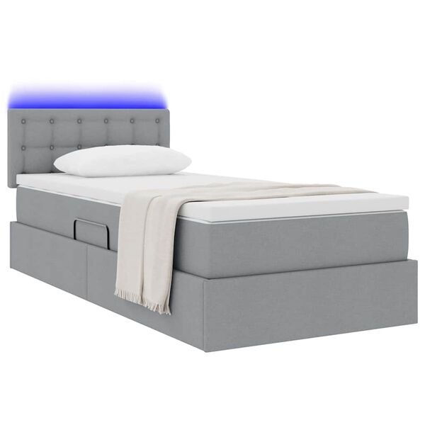 vidaXL Lit avec rangement et LED Gris clair 100 x 200 cm tissu