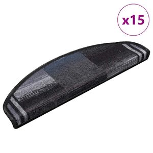 vidaXL Tapis d'escalier autocollants 15 pcs Noir et gris 65x21x4 cm