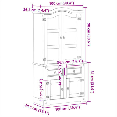 vidaXL Vitrine en verre Corona 100x48,5x179 cm bois massif de pin