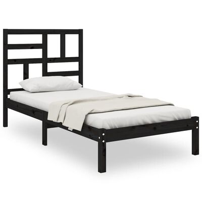 vidaXL Cadre de lit Noir Bois massif 90x190 cm Simple