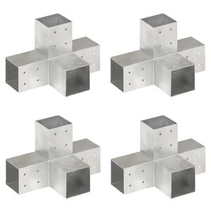 vidaXL Connecteurs de poteau 4 pcs Forme en X M&eacute;tal galvanis&eacute; 81x81 mm