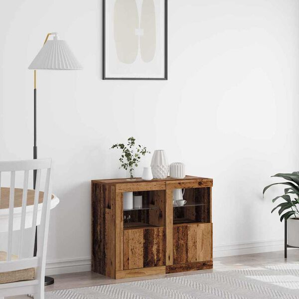 vidaXL Buffet LED 2 pcs Bois ancien 41 x 37 x 67 cm Bois d'ing&eacute;nierie