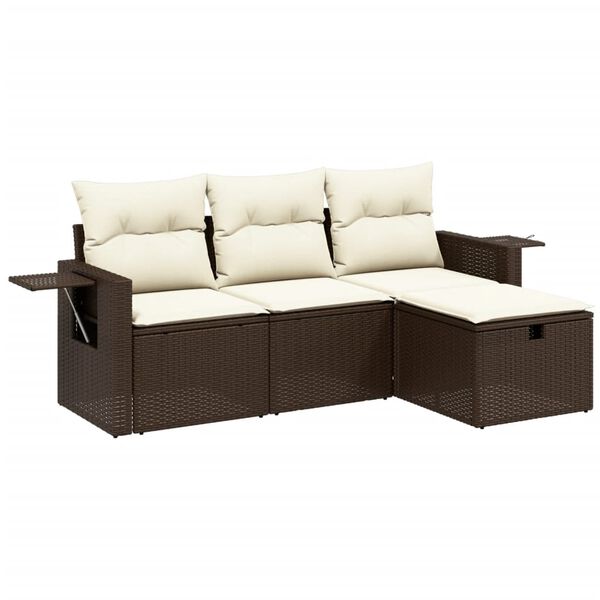 vidaXL Salon de jardin 4 pcs avec coussins marron r&eacute;sine tress&eacute;e