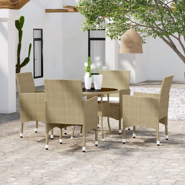 vidaXL Ensemble &agrave; manger de jardin 5 pcs R&eacute;sine tress&eacute;e Beige