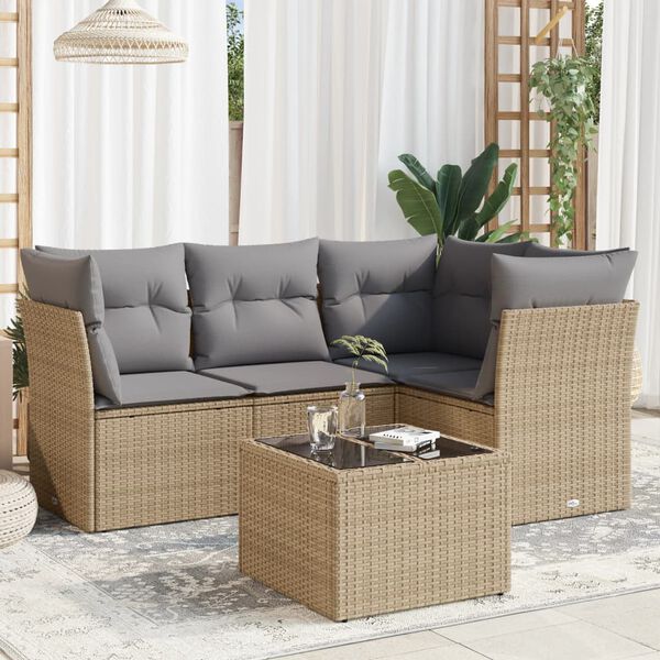 vidaXL Salon de jardin avec coussins 5 pcs beige r&eacute;sine tress&eacute;e