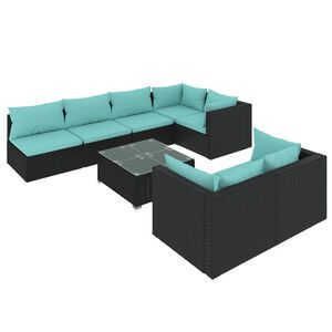 vidaXL Salon de jardin 8 pcs avec coussins noir r&eacute;sine tress&eacute;e