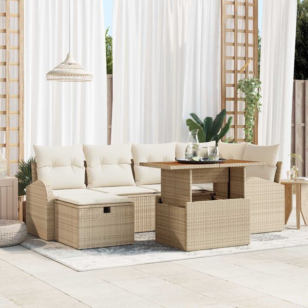 vidaXL Ensemble de canap&eacute; de jardin 7 pcs Beige Poly rotin