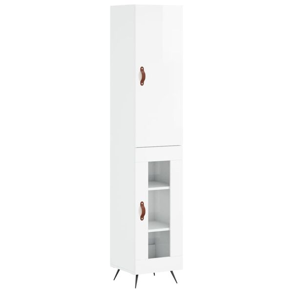 vidaXL Buffet haut Blanc brillant 34,5x34x180 cm Bois d'ing&eacute;nierie