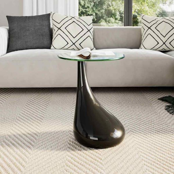 vidaXL Table basse avec dessus de table en verre rond Noir brillant