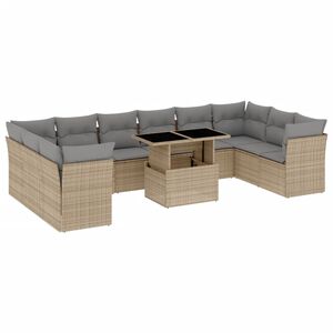 vidaXL Salon de jardin 11 pcs avec coussins beige r&eacute;sine tress&eacute;e