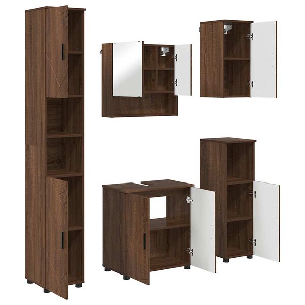 vidaXL Ensemble de mobilier de salle de bain 5 pcs Ch&ecirc;ne brun