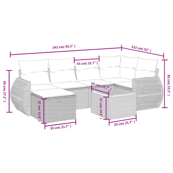 vidaXL Salon de jardin 7 pcs avec coussins noir r&eacute;sine tress&eacute;e