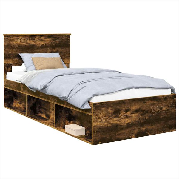 vidaXL Cadre de lit Ch&ecirc;ne fum&eacute; 100 x 200 cm Bois d'ing&eacute;nierie