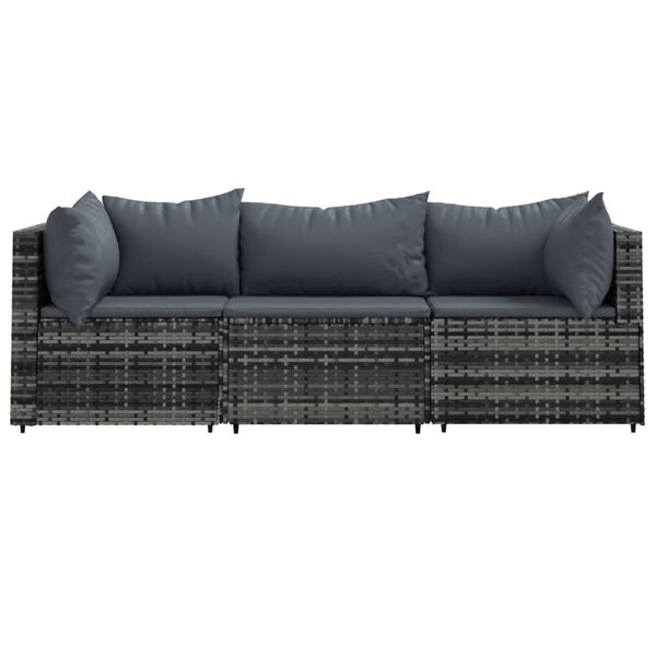 vidaXL Salon de jardin 3 pcs avec coussins Gris Résine tressée