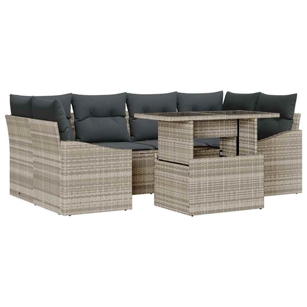 vidaXL Ensemble de canap&eacute; de jardin 7 pcs Gris clair polyrotin