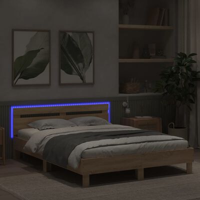 vidaXL Cadre de lit avec tête de lit et LED chêne sonoma 150x200 cm