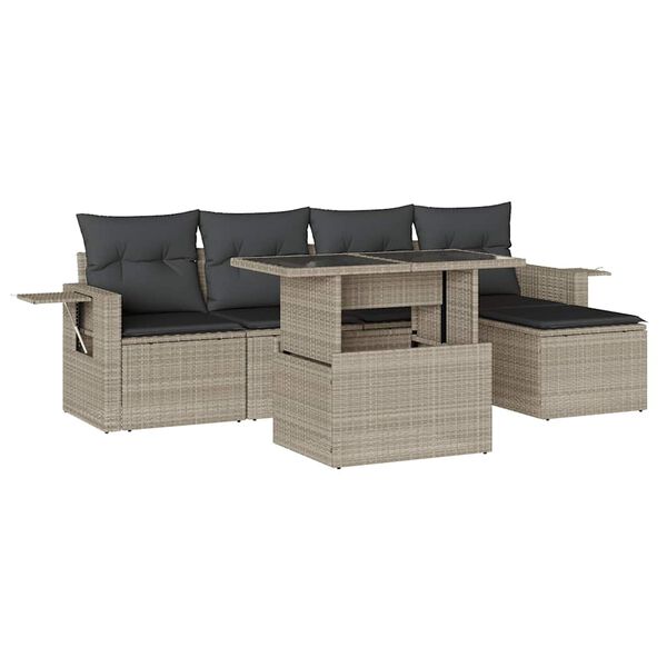 vidaXL Salon de jardin 6 pcs avec coussins gris clair r&eacute;sine tress&eacute;e