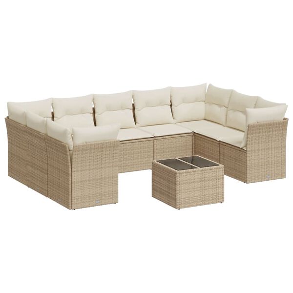 vidaXL Salon de jardin avec coussins 10 pcs beige r&eacute;sine tress&eacute;e