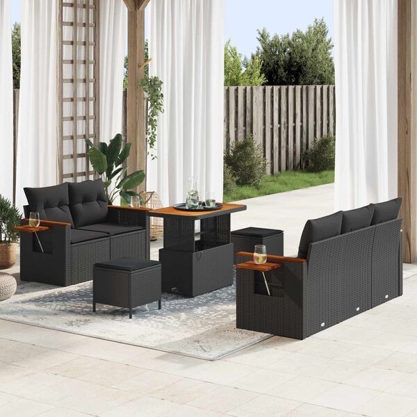 vidaXL Ensemble de canap&eacute; de jardin avec coussin 10 pcs Noir polyrotin