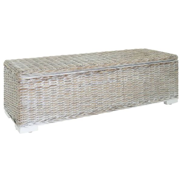 vidaXL Bo&icirc;te de rangement Blanc 110 cm Rotin kubu naturel et acajou