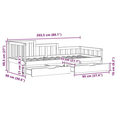 vidaXL Lit de jour avec tiroirs sans matelas 90x190 cm bois massif