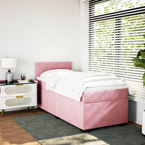 vidaXL Sommier &agrave; lattes de lit avec matelas Rose 90x190 cm Velours
