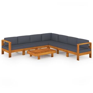 vidaXL Salon de jardin 8 pcs avec coussins gris fonc&eacute; Bois d'acacia