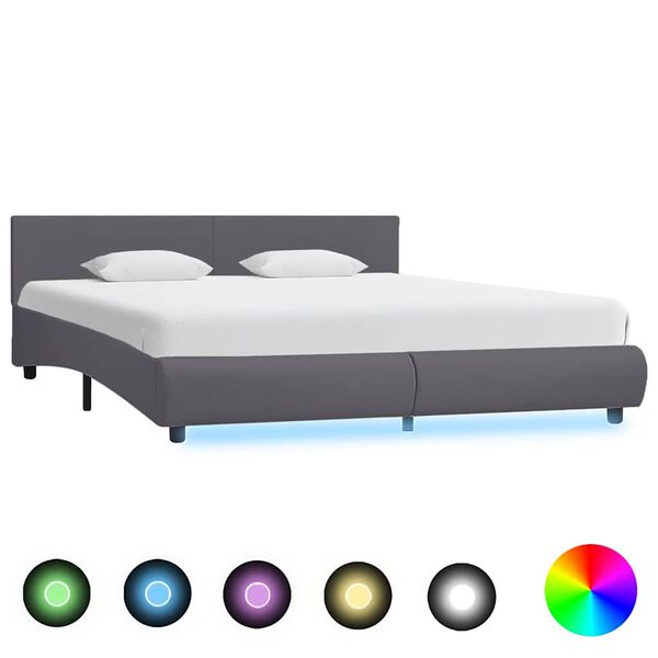 vidaXL Cadre de lit avec LED sans matelas Gris Similicuir 180x200 cm