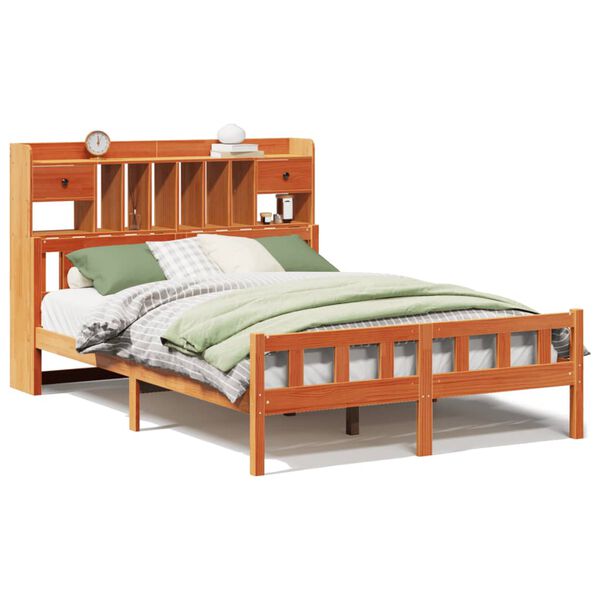 vidaXL Lit biblioth&egrave;que sans matelas cire marron 160x200 cm pin massif