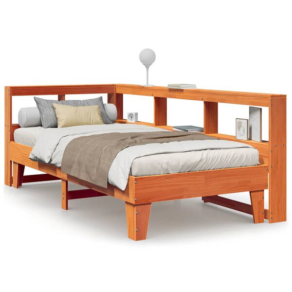 vidaXL Lit biblioth&egrave;que sans matelas cire marron 100x200 cm pin massif