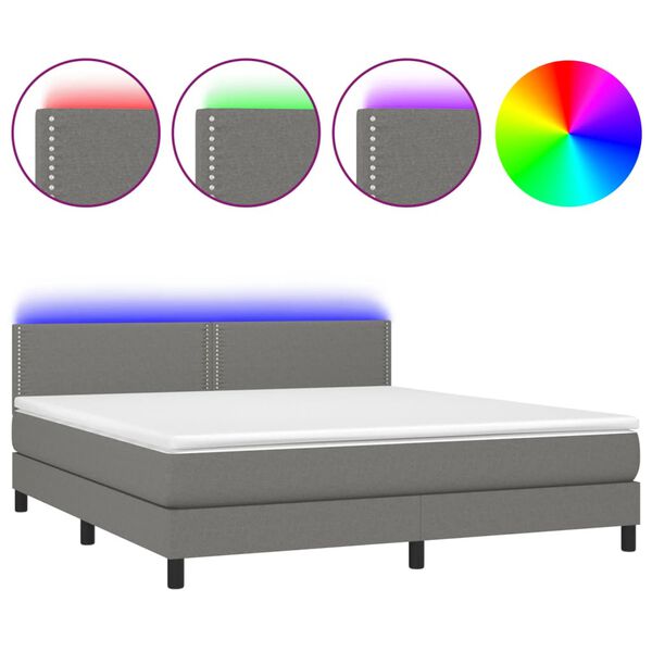 vidaXL Sommier &agrave; lattes de lit et matelas et LED Gris fonc&eacute; 180x200 cm
