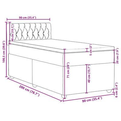 vidaXL Sommier à lattes de lit avec matelas Gris clair 90x200 cm Tissu