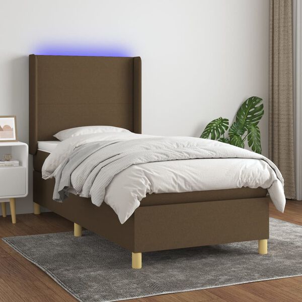 vidaXL Sommier &agrave; lattes de lit matelas et LED Marron fonc&eacute; 100x200cm