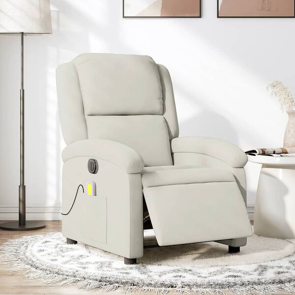 vidaXL Fauteuil inclinable de massage &eacute;lectrique cr&egrave;me velours