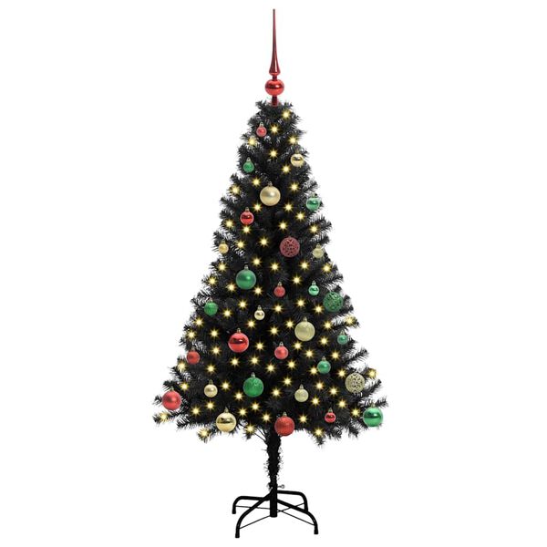 vidaXL Sapin de Noël avec 150 LED avec support Noir 150 cm PVC