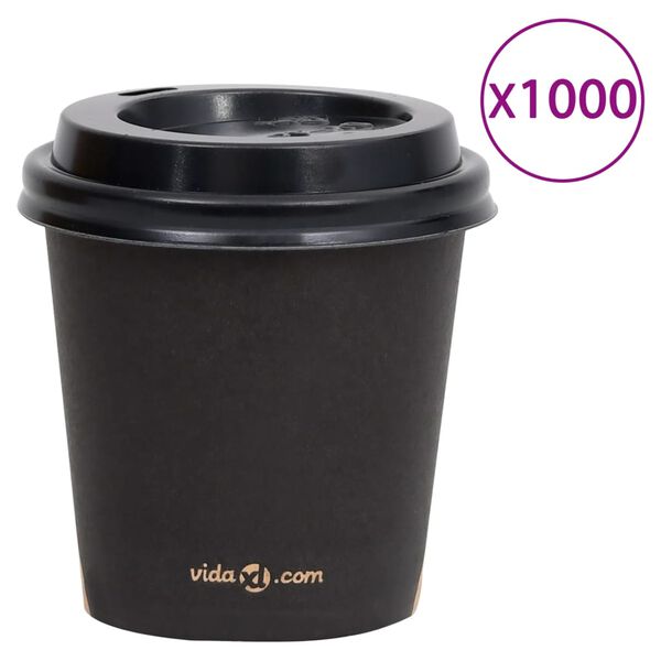 vidaXL Tasses &agrave; caf&eacute; en papier avec couvercles 120 ml 1000 pcs Noir