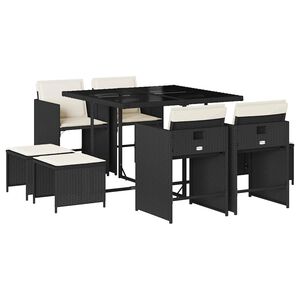 vidaXL Ensemble &agrave; manger de jardin 9pcs coussins noir r&eacute;sine tress&eacute;e