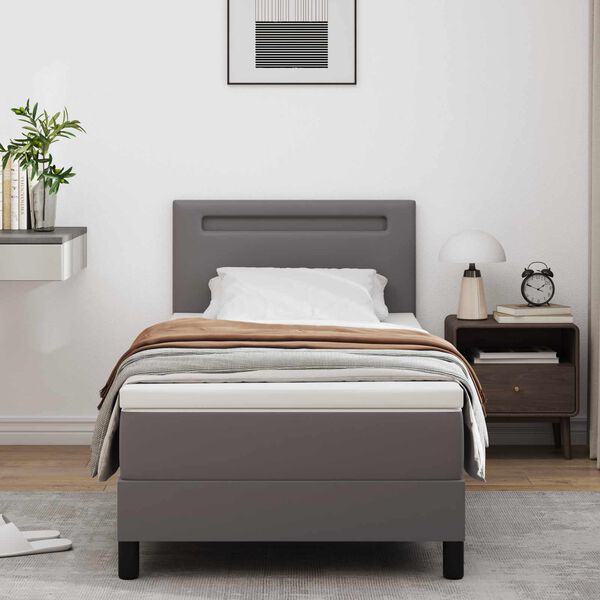 vidaXL Lit &agrave; ressorts avec matelas Gris 100 x 200 cm Simili cuir