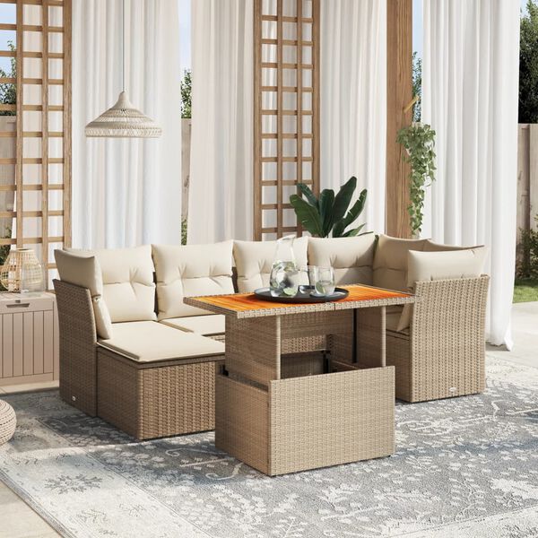 vidaXL Salon de jardin avec coussins 7 pcs beige r&eacute;sine tress&eacute;e