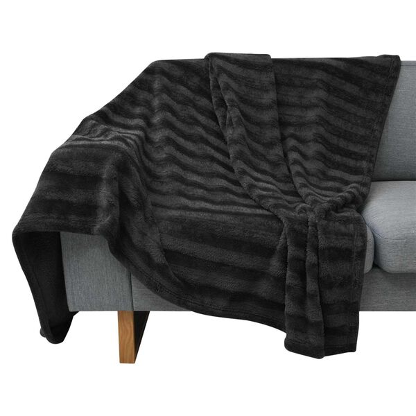 vidaXL Couverture et Coussin Plaid Ray&eacute; Noir 200 x 150 cm Polyester