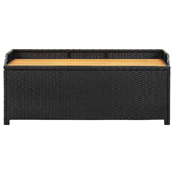 vidaXL Banc de rangement noir r&eacute;sine tress&eacute;e et bois d'acacia