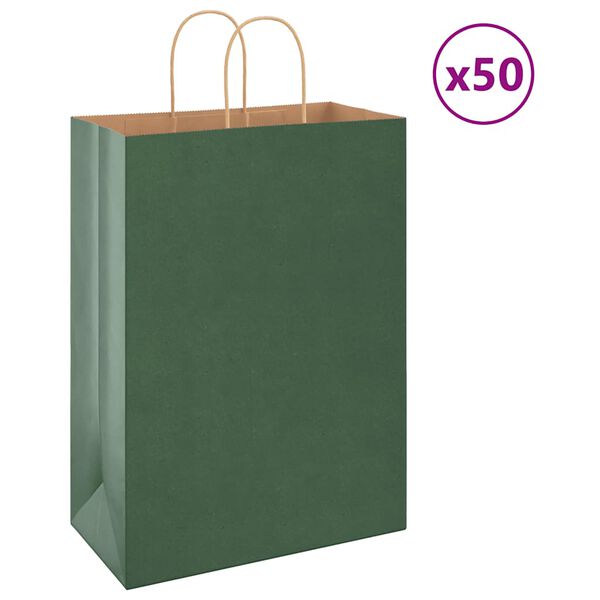 vidaXL Sacs en papier 50 pcs avec poign&eacute;es vert 32x17x44 cm