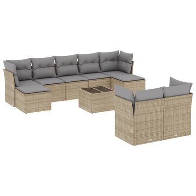 vidaXL Salon de jardin avec coussins 10 pcs beige résine tressée