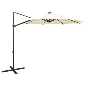 vidaXL Parasol de jardin en porte-&agrave;-faux et m&acirc;t et lumi&egrave;res LED sable