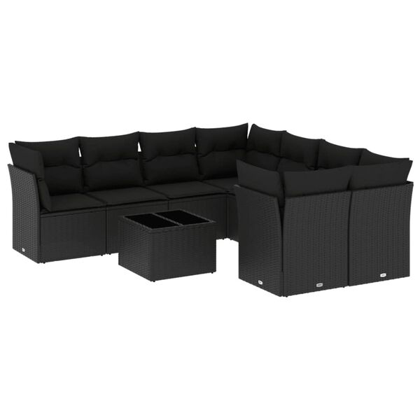 vidaXL Salon de jardin 9 pcs avec coussins noir r&eacute;sine tress&eacute;e